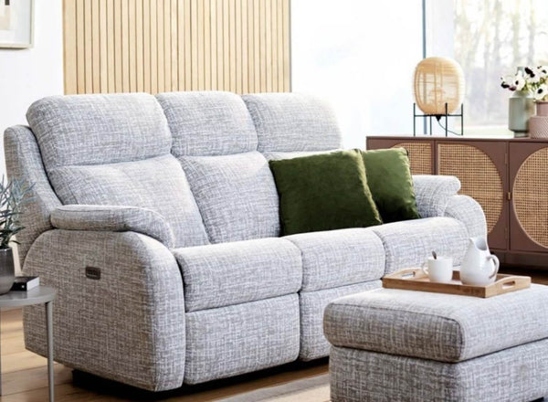G Plan Kingsbury Fabric Power Recliner 3 Seater Sofa with Headrest and Lumbar