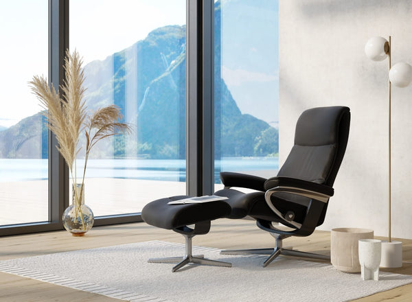 Stressless View Cross Base Leather Chair and Stool