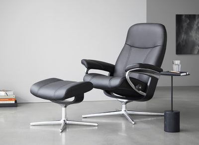 Stressless Consul Cross Base Leather Chair and Stool