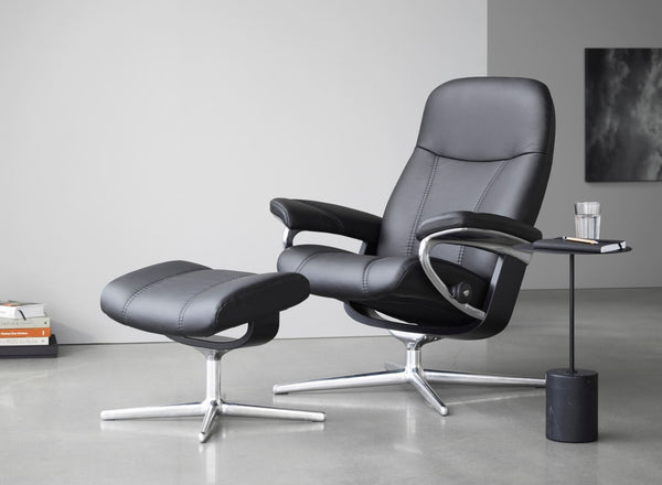 Stressless Consul Cross Base Leather Chair and Stool