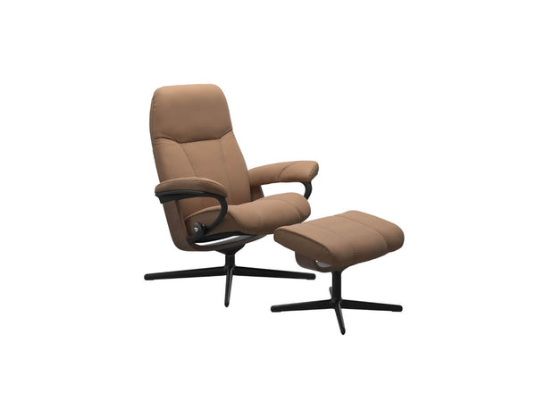 Stressless Consul Cross Base Leather Chair and Stool