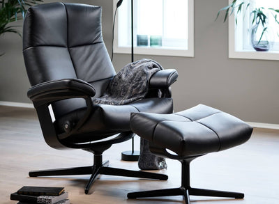 Stressless David Cross Base Leather Chair and Stool