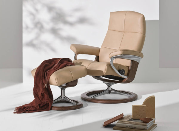Stressless David Signature Base Leather Chair and Stool