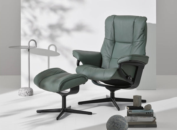 Stressless Mayfair Cross Base Leather Chair and Stool