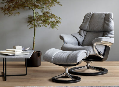 Stressless Reno Signature Base Leather Chair and Stool