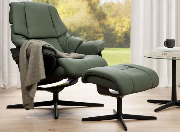 Stressless Reno Cross Base Leather Chair and Stool