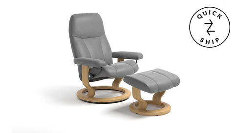 Medium Stressless Consul Classic Leather Chair & Stool Stressless
